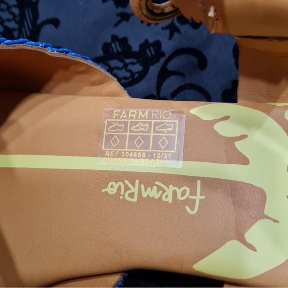 Farm Rio Caramel Palm Tree Strap Sandals NWOT Women's US 9 Bohemian Leather - Picture 12 of 14